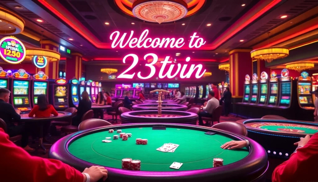 Experience the thrill of online gambling at 23win with vibrant casino tables and slot machines.