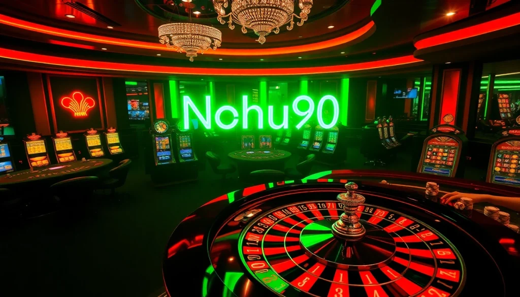 Nohu90 offers players an exhilarating online gambling experience with vibrant casino tables and slots displayed.