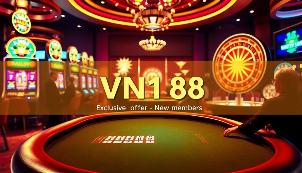 VN168 Casino players enjoying an exciting poker game at a vibrant table setting.