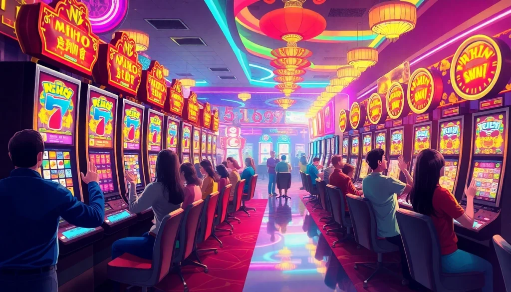 Nổ Hũ slots bursting with excitement as players celebrate wins at the casino.