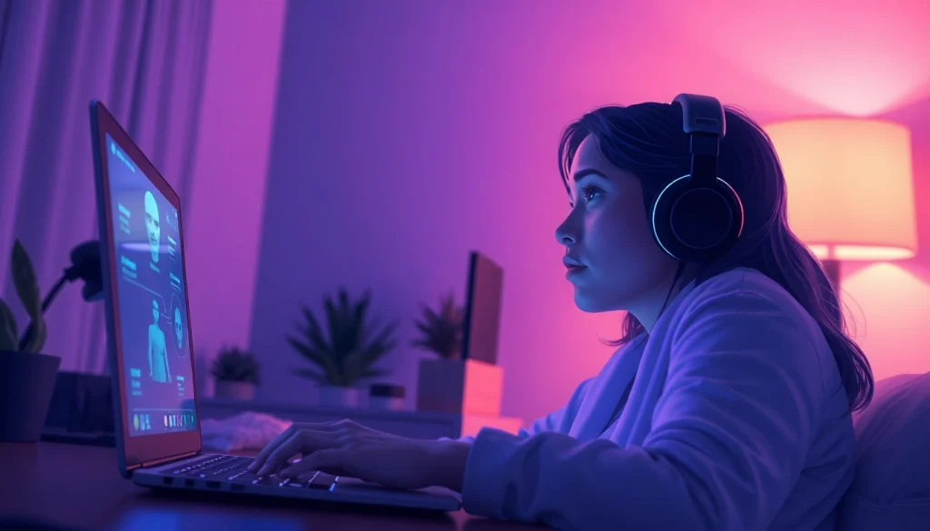 AI chat porn interaction with a user and a chatbot in an intimate digital setting.